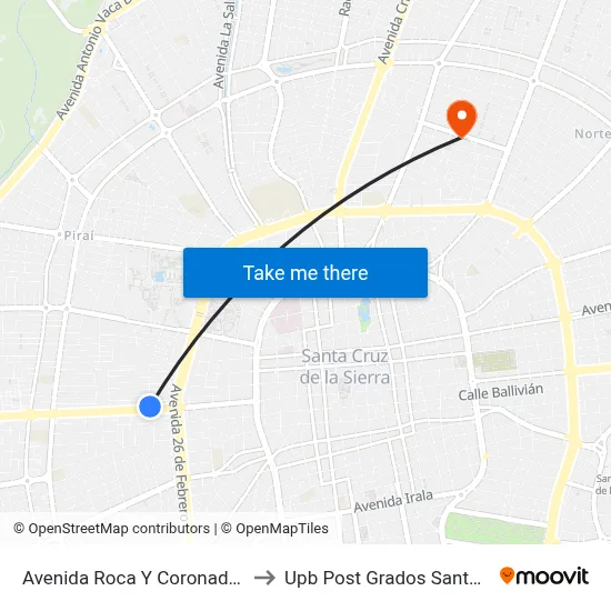 Avenida Roca Y Coronado, 181 to Upb Post Grados Santa Cruz map