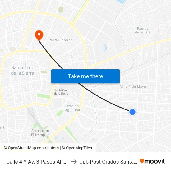 Calle 4 Y Av. 3 Pasos Al Frente to Upb Post Grados Santa Cruz map