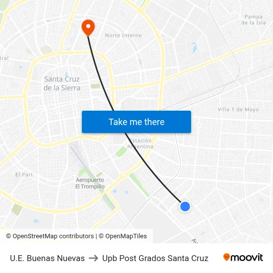 U.E. Buenas Nuevas to Upb Post Grados Santa Cruz map
