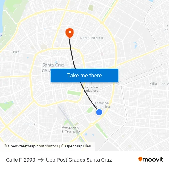 Calle F, 2990 to Upb Post Grados Santa Cruz map