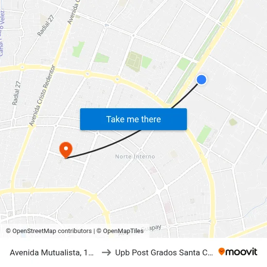Avenida Mutualista, 1190 to Upb Post Grados Santa Cruz map