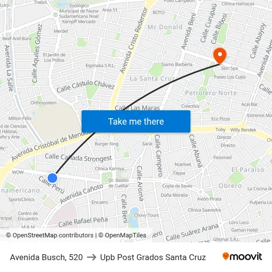 Avenida Busch, 520 to Upb Post Grados Santa Cruz map
