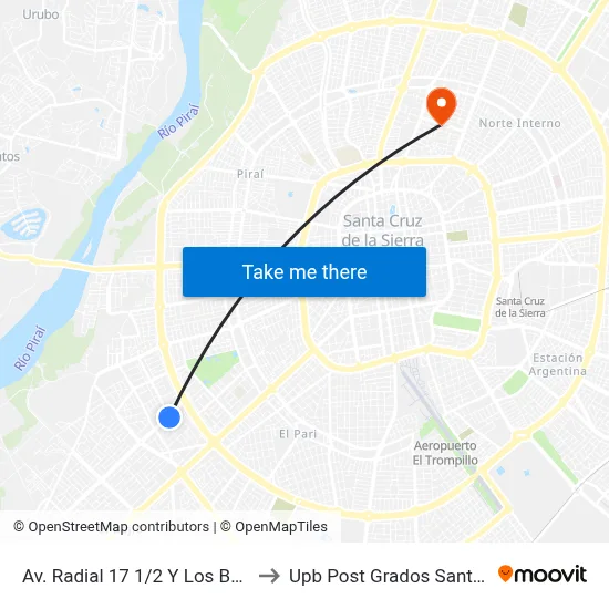 Av. Radial 17 1/2 Y Los Bosques to Upb Post Grados Santa Cruz map