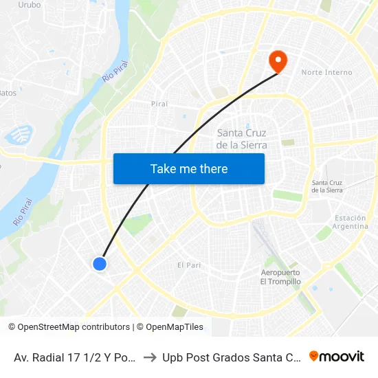 Av. Radial 17 1/2 Y Pochi to Upb Post Grados Santa Cruz map