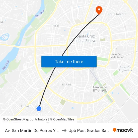 Av. San Martín De Porres Y Radial 16 to Upb Post Grados Santa Cruz map