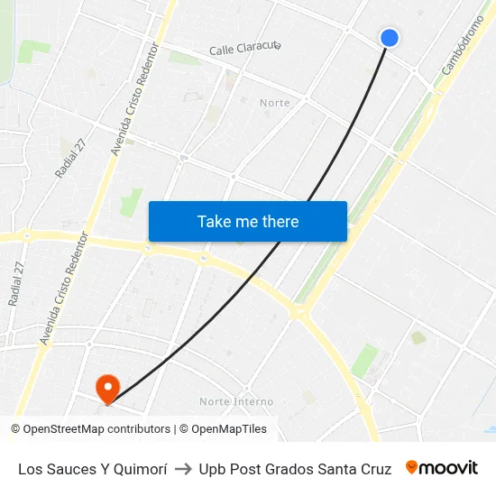 Los Sauces Y Quimorí to Upb Post Grados Santa Cruz map