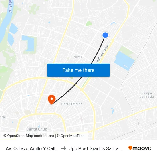 Av. Octavo Anillo Y Calle 4 to Upb Post Grados Santa Cruz map