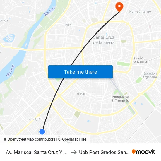 Av. Mariscal Santa Cruz Y Bethesda to Upb Post Grados Santa Cruz map
