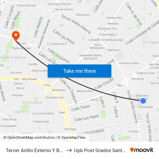 Tercer Anillo Externo Y Barbery to Upb Post Grados Santa Cruz map