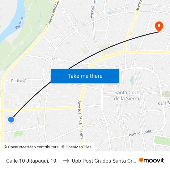 Calle 10 Jitapaqui, 196b to Upb Post Grados Santa Cruz map