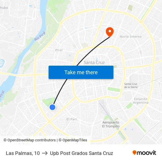 Las Palmas, 10 to Upb Post Grados Santa Cruz map