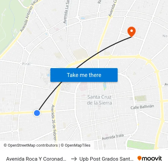 Avenida Roca Y Coronado, 2860 to Upb Post Grados Santa Cruz map
