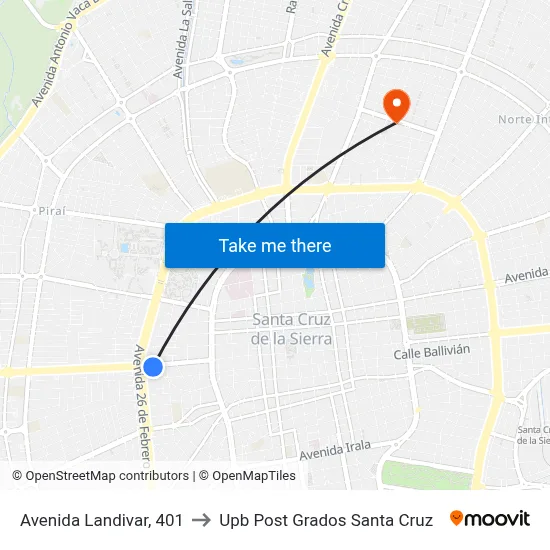 Avenida Landivar, 401 to Upb Post Grados Santa Cruz map