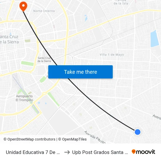 Unidad Educativa 7 De Julio to Upb Post Grados Santa Cruz map
