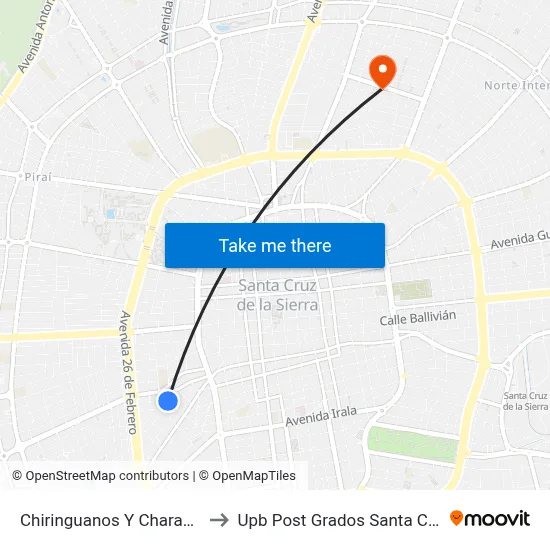 Chiringuanos Y Charagua to Upb Post Grados Santa Cruz map