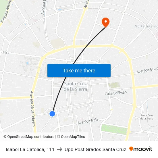 Isabel La Catolica, 111 to Upb Post Grados Santa Cruz map