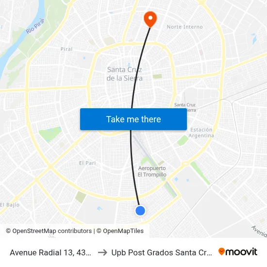 Avenue Radial 13, 4310 to Upb Post Grados Santa Cruz map