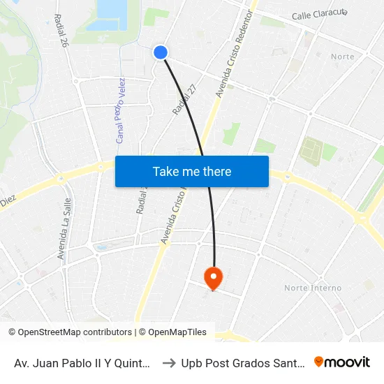 Av. Juan Pablo II Y Quinto Anillo to Upb Post Grados Santa Cruz map