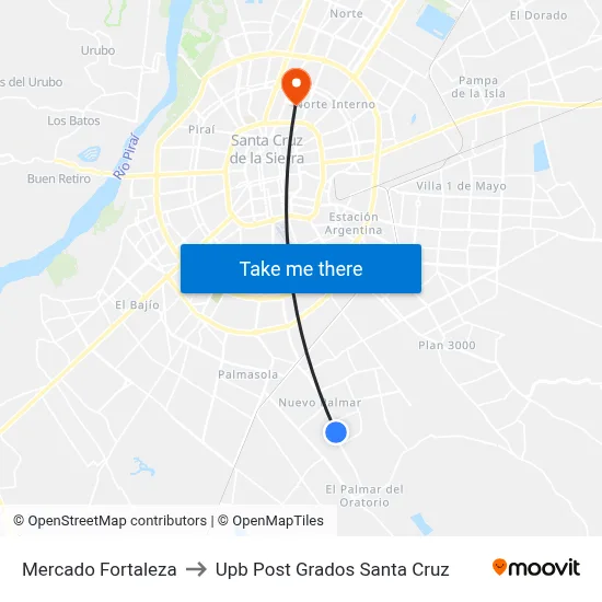 Mercado Fortaleza to Upb Post Grados Santa Cruz map