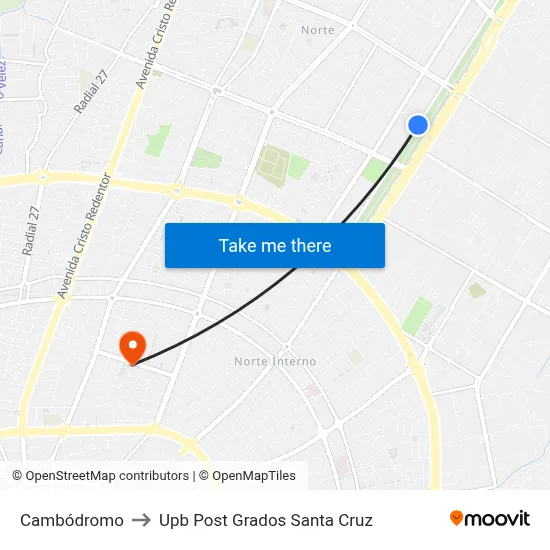 Cambódromo to Upb Post Grados Santa Cruz map