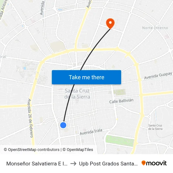 Monseñor Salvatierra E Isoso to Upb Post Grados Santa Cruz map