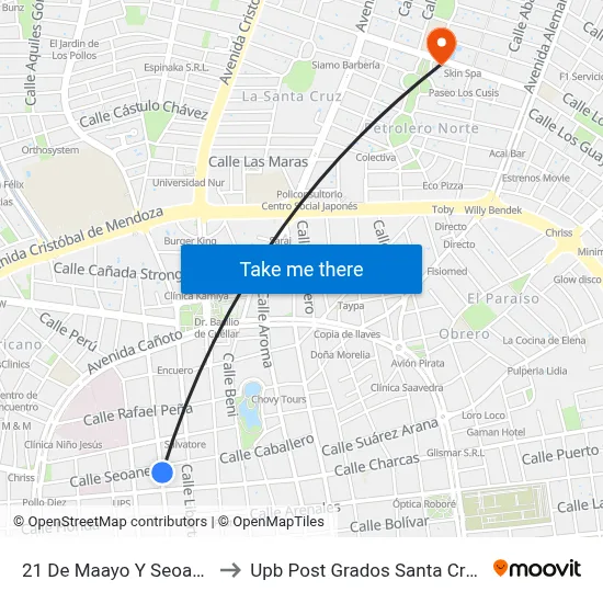 21 De Maayo Y Seoane to Upb Post Grados Santa Cruz map