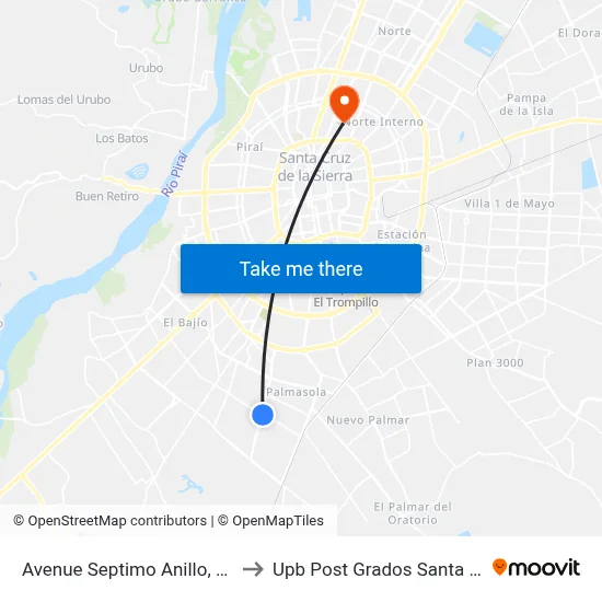 Avenue Septimo Anillo, 7522 to Upb Post Grados Santa Cruz map
