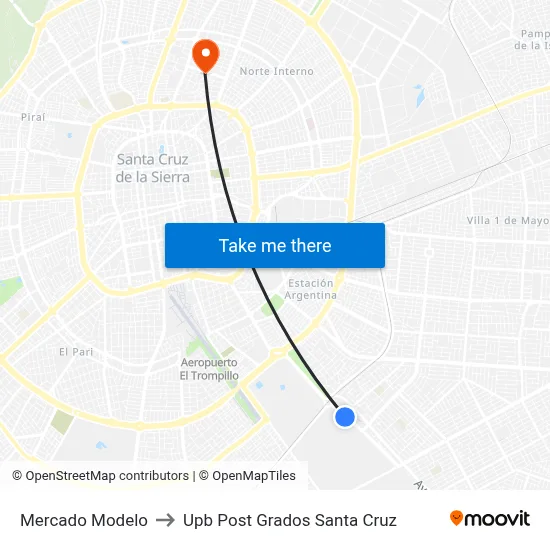 Mercado Modelo to Upb Post Grados Santa Cruz map