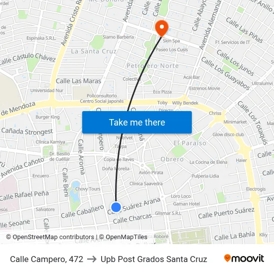 Calle Campero, 472 to Upb Post Grados Santa Cruz map