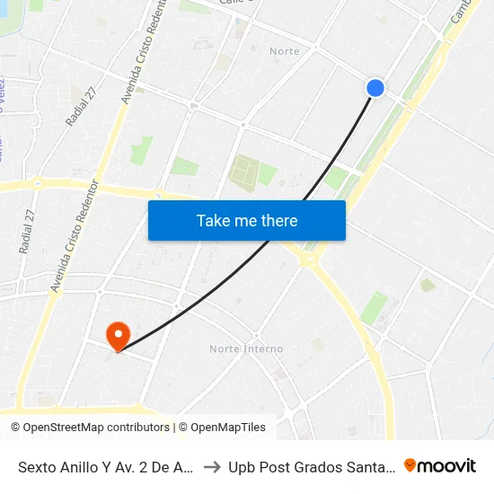 Sexto Anillo Y Av. 2 De Agosto to Upb Post Grados Santa Cruz map
