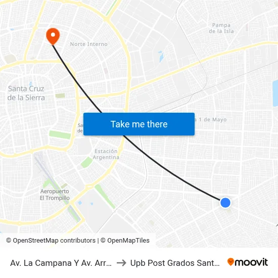 Av. La Campana Y Av. Arroyitos to Upb Post Grados Santa Cruz map