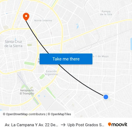 Av. La Campana Y Av. 22 De Septiembre to Upb Post Grados Santa Cruz map