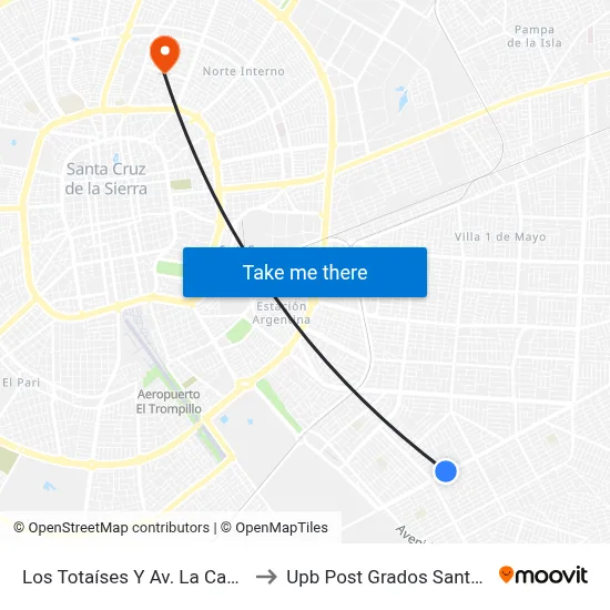 Los Totaíses Y Av. La Campana to Upb Post Grados Santa Cruz map