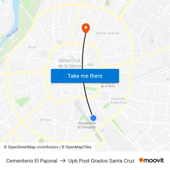 Cementerio El Pajonal to Upb Post Grados Santa Cruz map