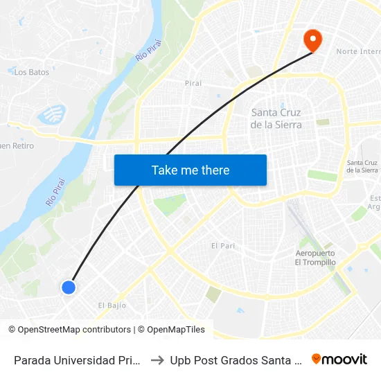 Parada Universidad Privada to Upb Post Grados Santa Cruz map