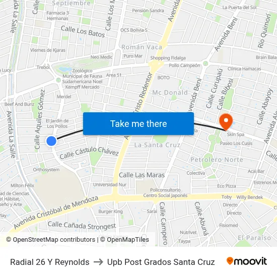 Radial 26 Y Reynolds to Upb Post Grados Santa Cruz map