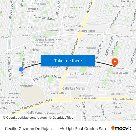 Cecilio Guzman De Rojas Y Gómez to Upb Post Grados Santa Cruz map