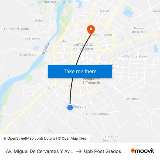 Av. Miguel De Cervantes Y Av. Pedro Casals to Upb Post Grados Santa Cruz map