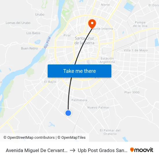 Avenida Miguel De Cervantes, 7400 to Upb Post Grados Santa Cruz map