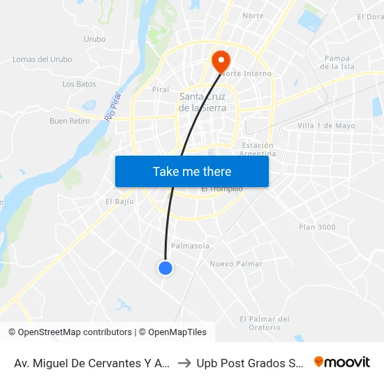 Av. Miguel De Cervantes Y Av. Los Pinos to Upb Post Grados Santa Cruz map