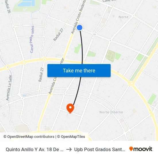 Quinto Anillo Y Av. 18 De Marzo to Upb Post Grados Santa Cruz map