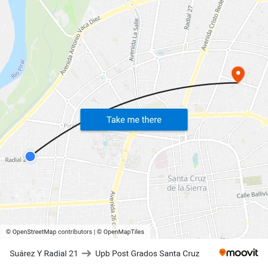 Suárez Y Radial 21 to Upb Post Grados Santa Cruz map
