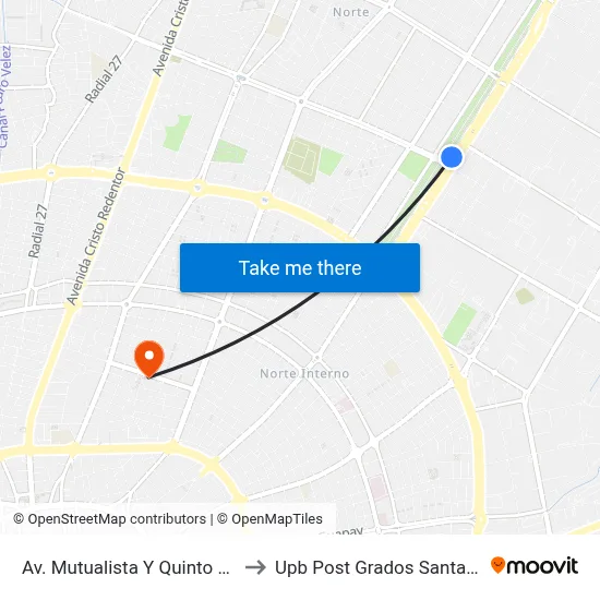 Av. Mutualista Y Quinto Anillo to Upb Post Grados Santa Cruz map