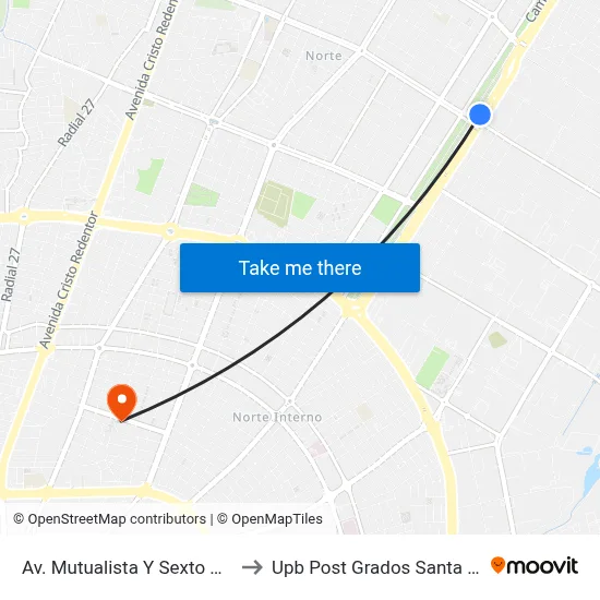 Av. Mutualista Y Sexto Anillo to Upb Post Grados Santa Cruz map