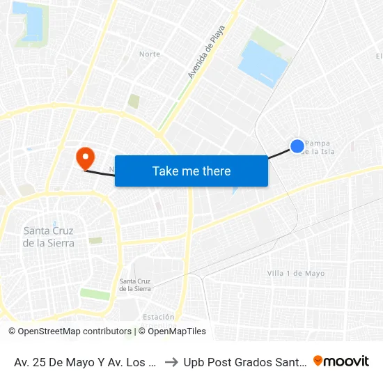Av. 25 De Mayo Y Av. Los Chacos to Upb Post Grados Santa Cruz map