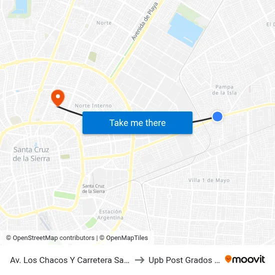 Av. Los Chacos Y Carretera Santa Cruz - Cotoca to Upb Post Grados Santa Cruz map