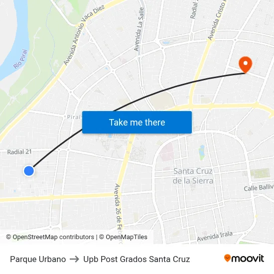 Parque Urbano to Upb Post Grados Santa Cruz map