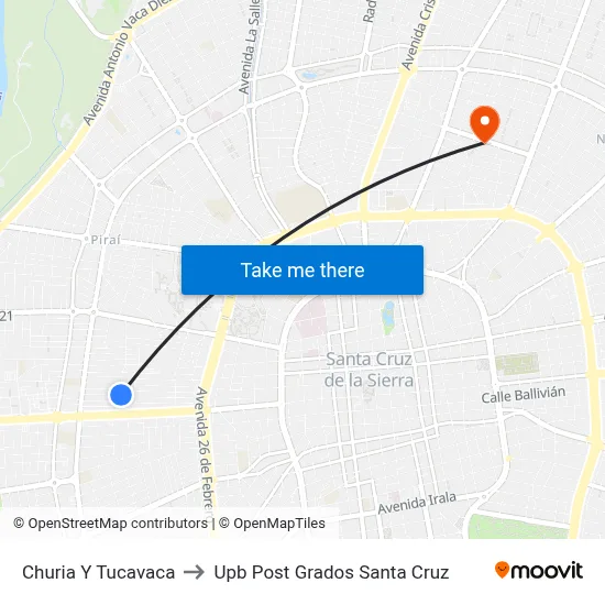 Churia Y Tucavaca to Upb Post Grados Santa Cruz map