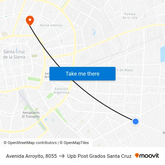 Avenida Arroyito, 8055 to Upb Post Grados Santa Cruz map