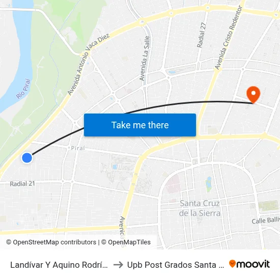 Landívar Y Aquino Rodríguez to Upb Post Grados Santa Cruz map